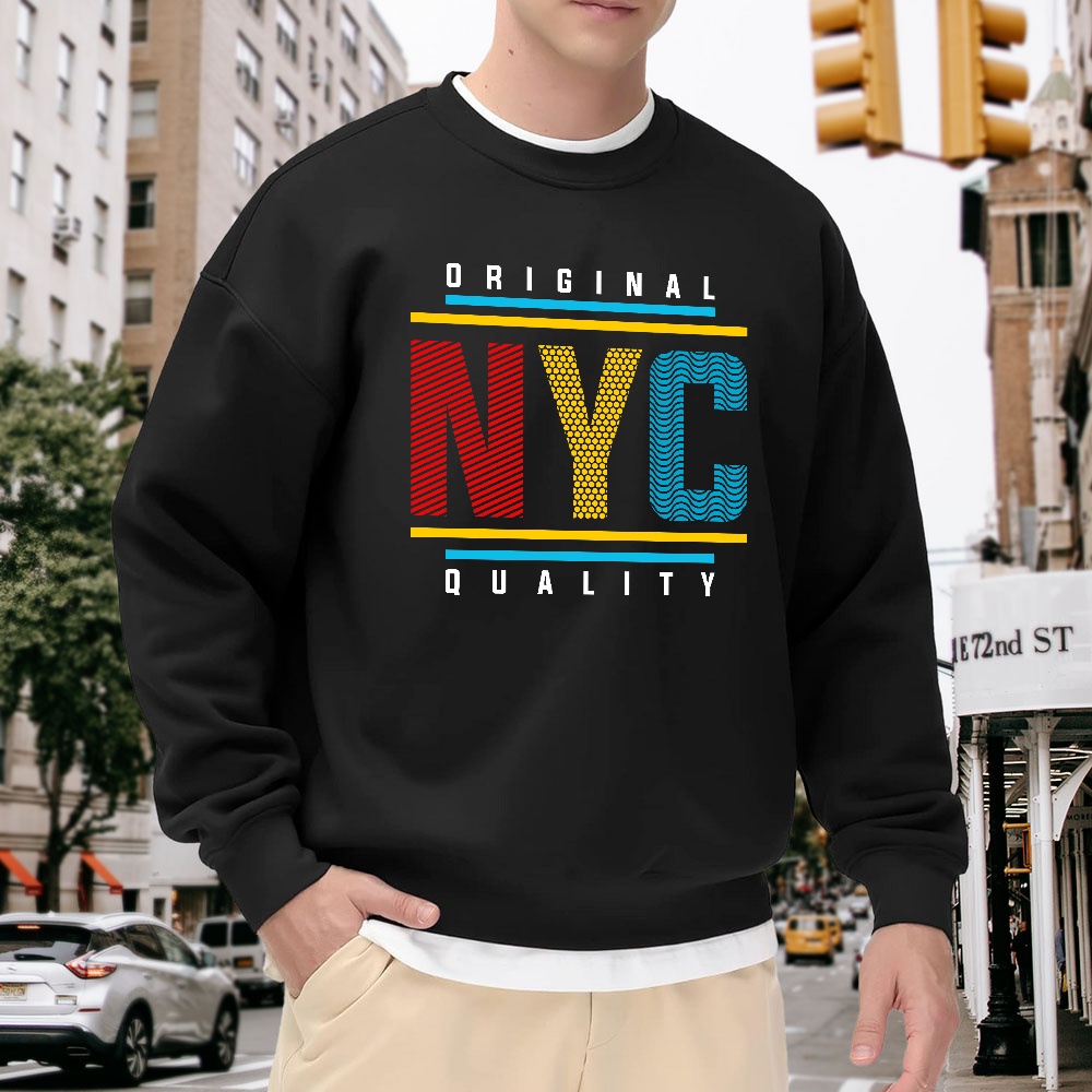 Street Fashion Nyc - Men's Black Loose-Fitting Crew Neck Sweatshirt