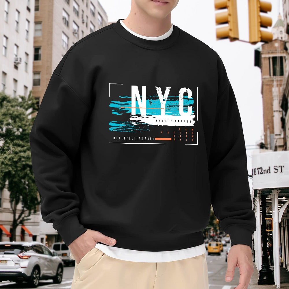 Street Fashion Nyc - Men's Black Crew Neck Loose Sweatshirt,