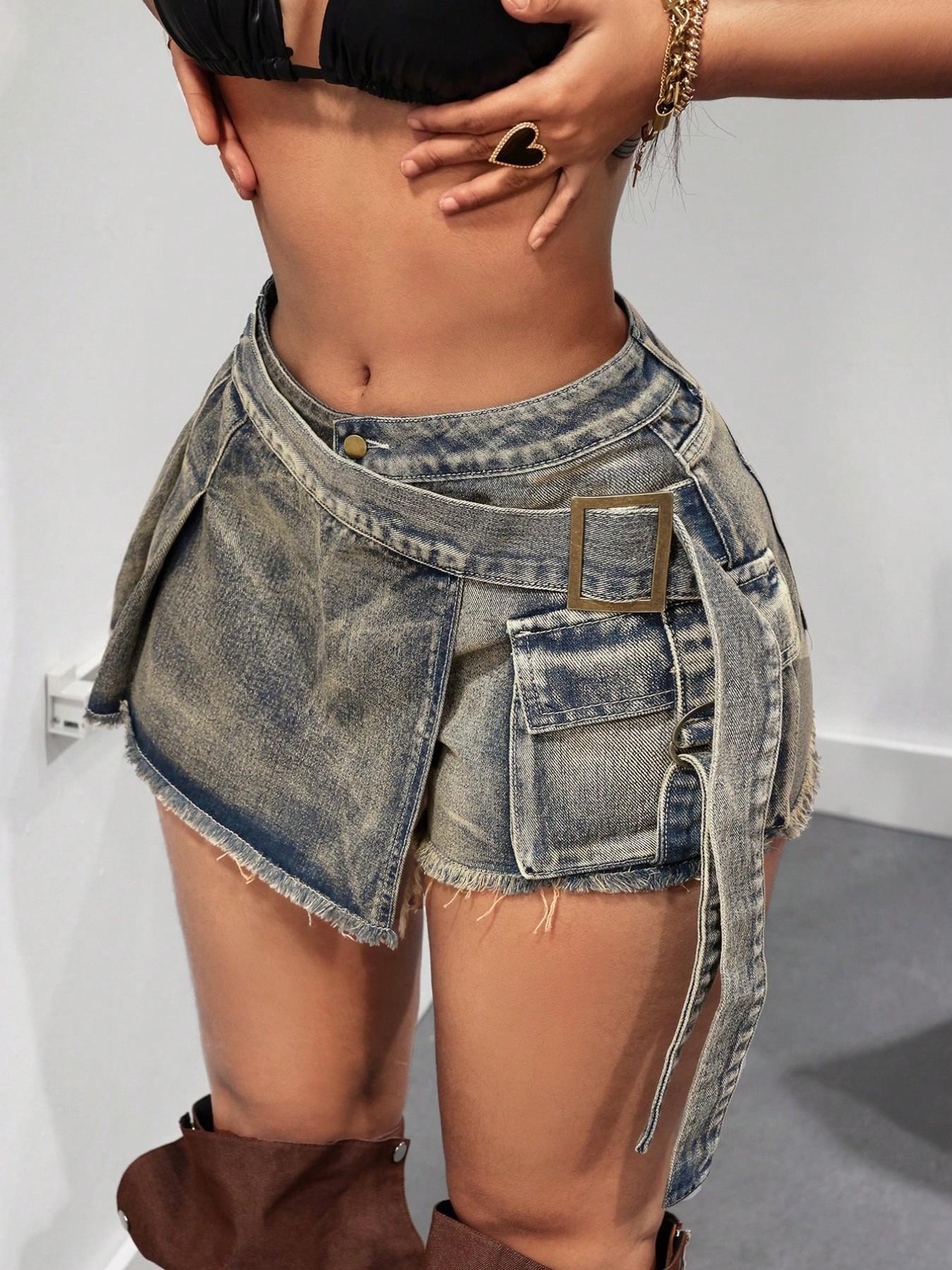 Street Fashion Jeans - Vintage High Waist Denim Skirt Pants,
