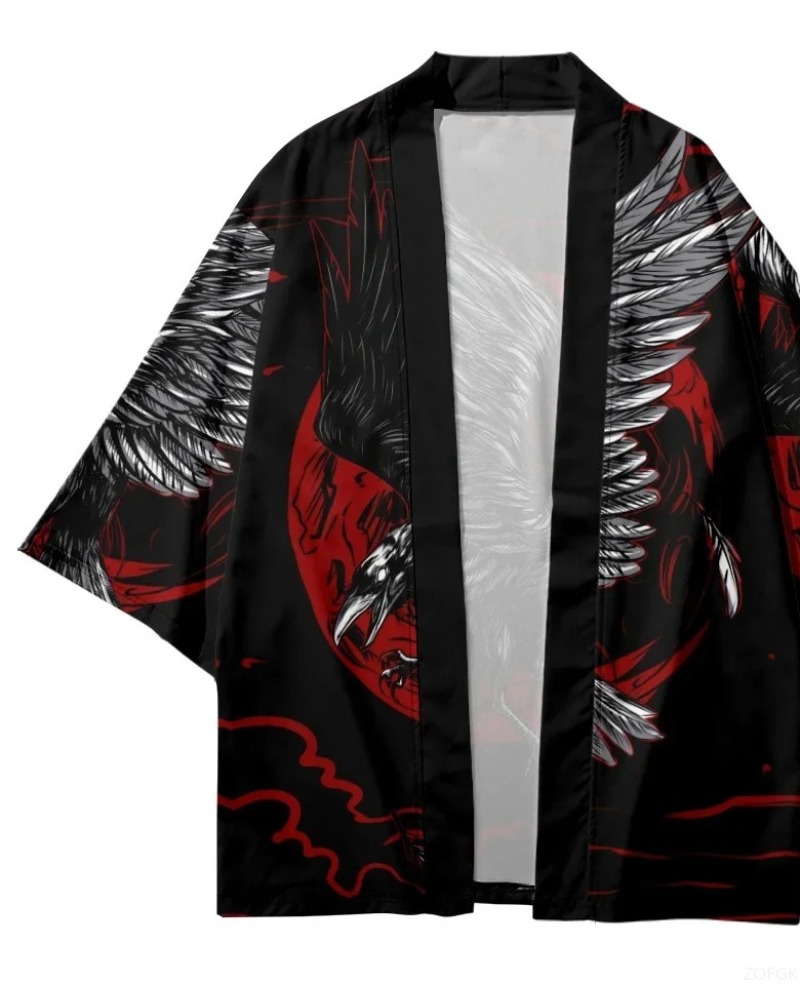Fashion Crow Printed Open Fron - Street Fashion Kimono recensie en prijs