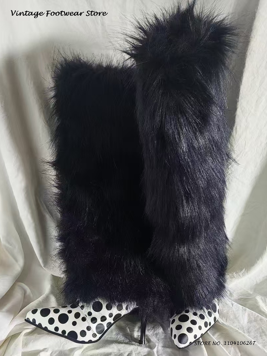 Polka Dot Faux Fur Knee High B - Street Fashion Winter recensie en prijs