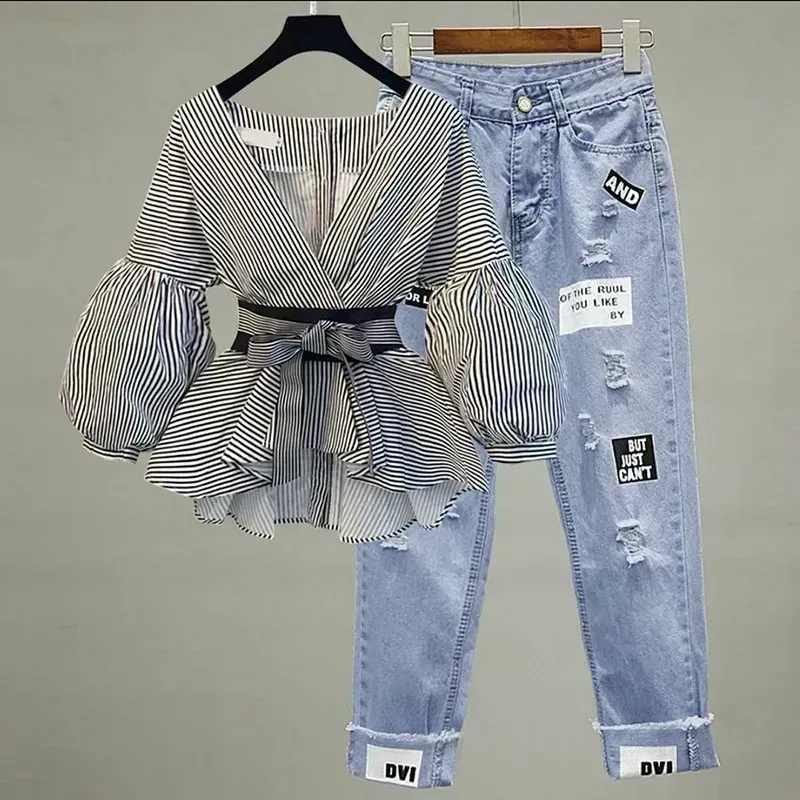 Women Elegant V-Neck Stripe La - Street Fashion Korean recensie en prijs