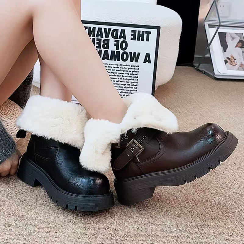 Fur Ankle Boots Women Flats De - Street Fashion Dress recensie en prijs
