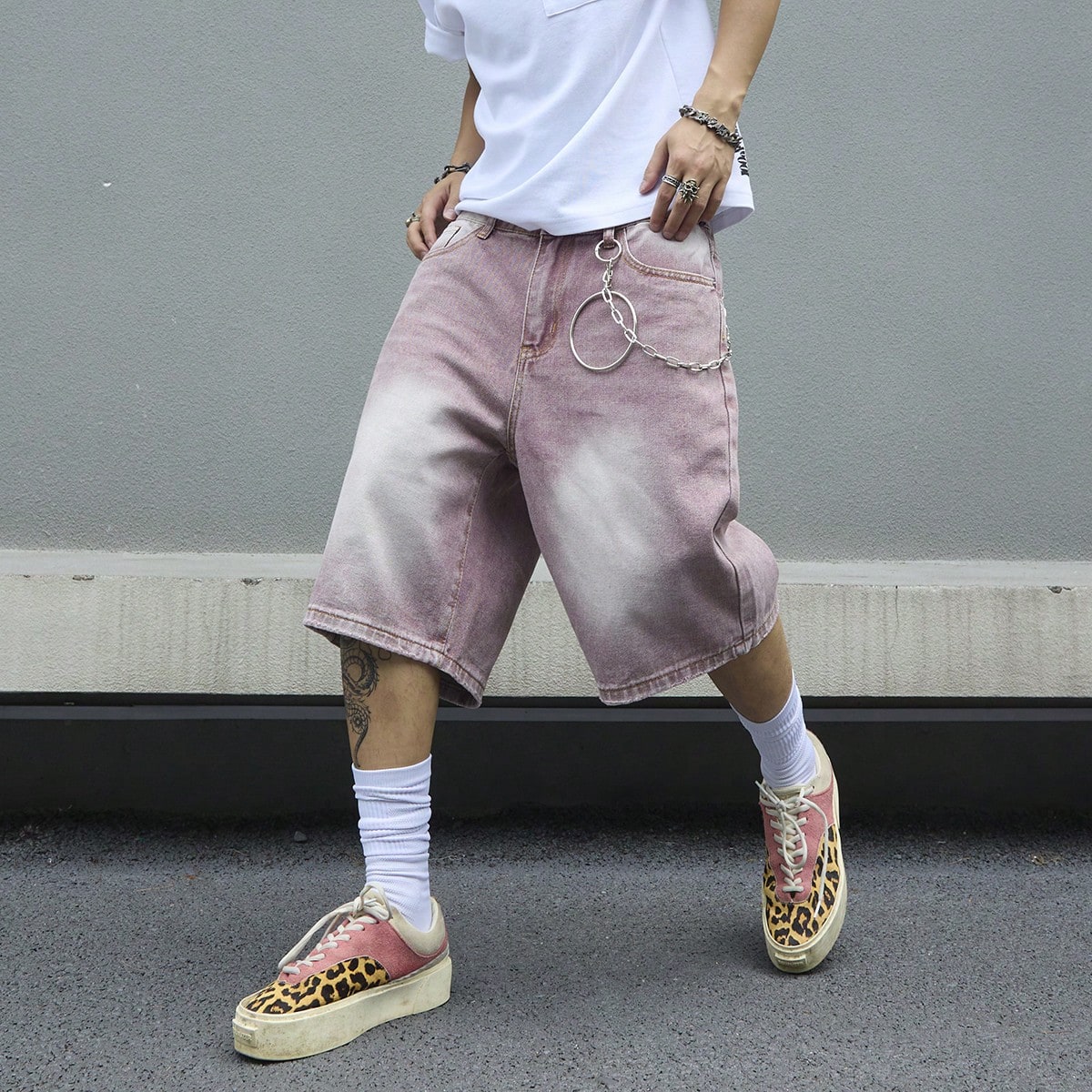 Men's Pink Gradient Denim Shor - Street Fashion Art recensie en prijs